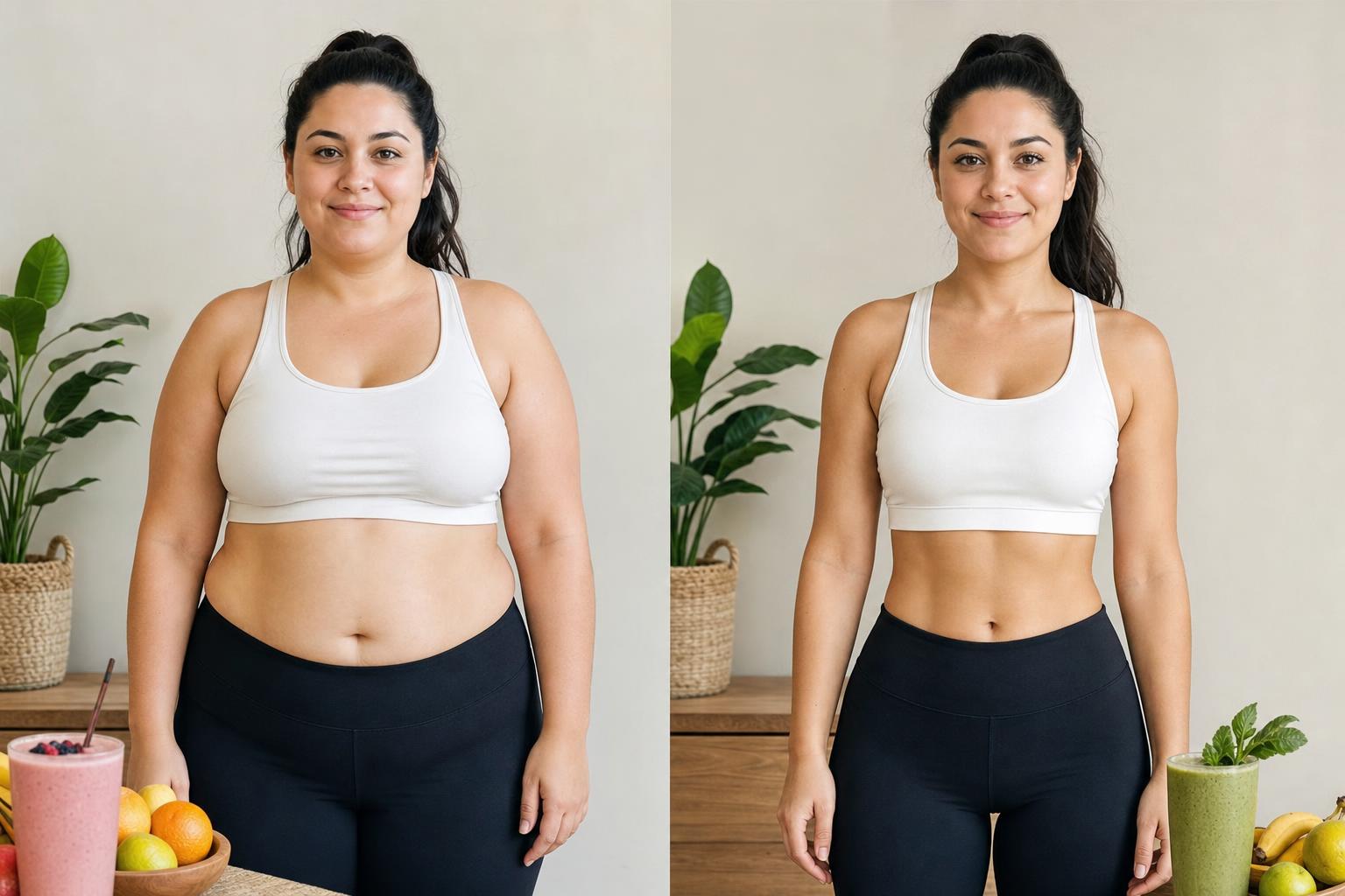 Before and after chart showing weight loss progress over 30 days from high-protein smoothie diet